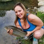 fisherwoman with big trout,Mountain water adventures, fly fishing, musky fishing wv, fly fishing wv, fly fishing for musky, native trout, group trip fly fishing, trout fishing wv, musky on a fly, rainbow trout wv, spring fed fly fishing streams, brown trout wv, golden trout wv, certified fishing guide, certified fishing guide wv, wv, west Virginia, private water fly fishing, west Virginia fly fishing, private fly fishing, private land fly fishing, Monroe County WV, Greenbrier County WV, stream restoration, restored fly fishing stream, Greenbrier, Greenbrier resort, White Sulphur Springs, fly casting instruction, James Crews, Clare Lyons, Second Creek, Drop Lick Creek, the New River, Lazy River, fly fishing gear